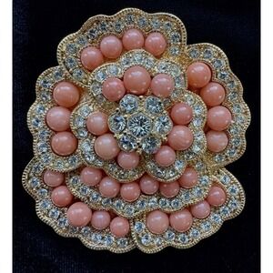 JBK Camrose & Kross Coral Rhinestone Brooch Pin Jackie Kennedy Vintage